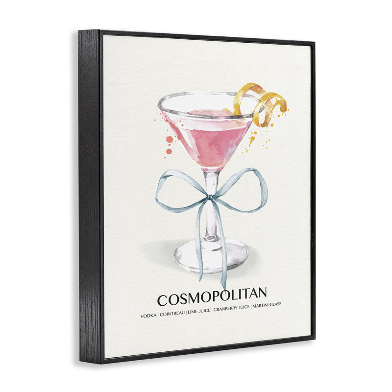  «Pastel Cocktail with Bow», art de la giclée encadrée par Susan Jill, H 14 po x l 11 po, Giclée encadrée noir minuit
