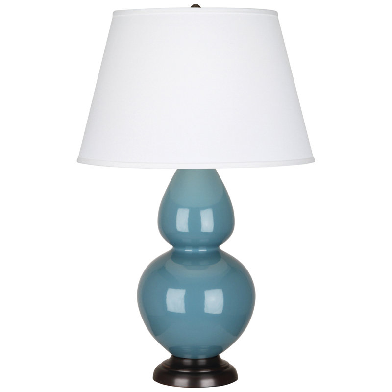 Double Gourd Lamp, White , Steel Blue Glazed Ceramic/Deep Patina Bronze