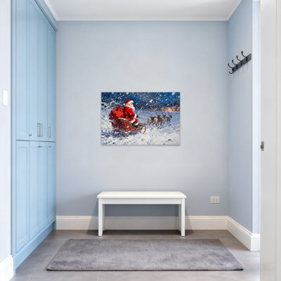 Noël, père Noël, traîneau, renne, neige, hiver, nuit, cadeau, voyage