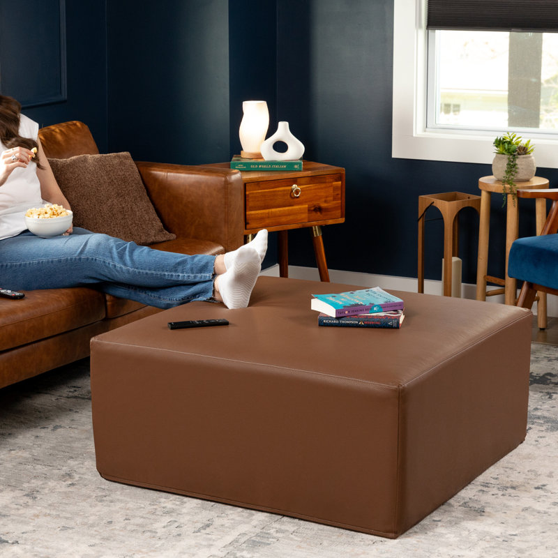 Jaxx Fairlie Couch Ottoman - Oversized Square Foam Coffee Table Ottoman, 36", Premium Faux Leather, Walnut Faux Leather