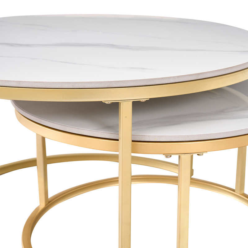 Coffee Table, 45cm H x 70cm L x 70cm W, White, Gold