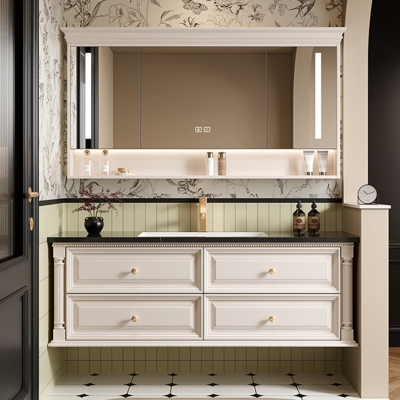 Retro simple American-style bathroom cabinet, 47", Off-White