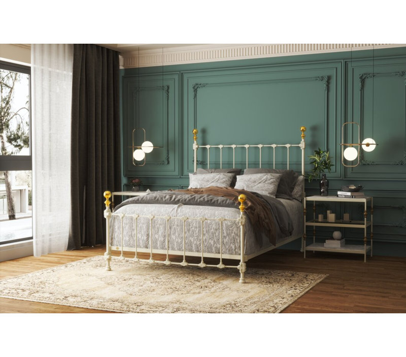 151 Palatial Bed | Complete Arched Foot, Twin, Matte White/Antique Gold