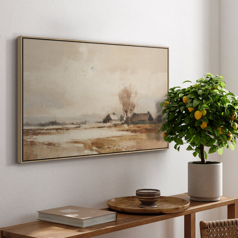 «Vintage Landscape - III» sur toile, Bois naturel, H 27 po x l 41 po