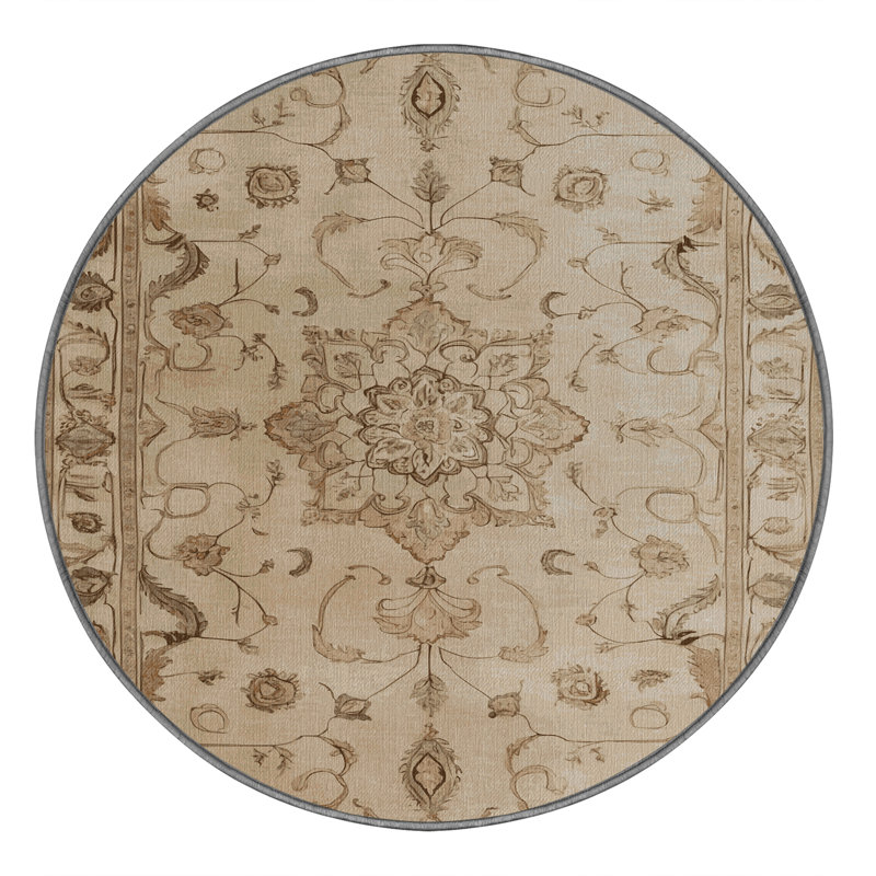 Tapis gris Tabriz lavable à la machine, Rond 8 pi