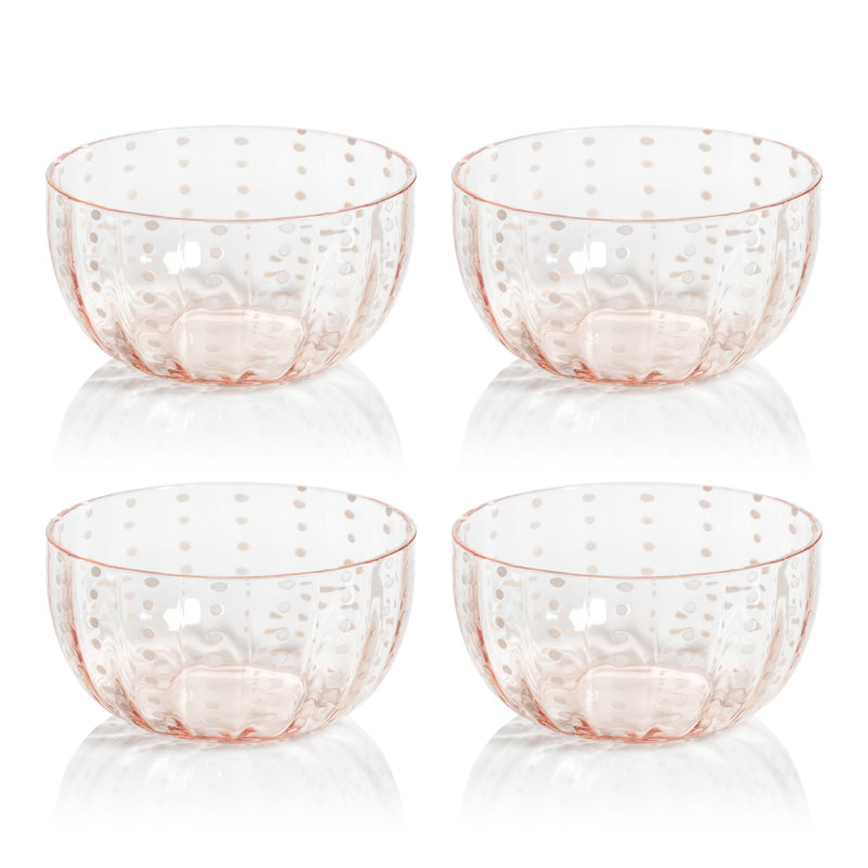 Ensemble de 4 bols en verre à condiments Dalley White Dot, Rose