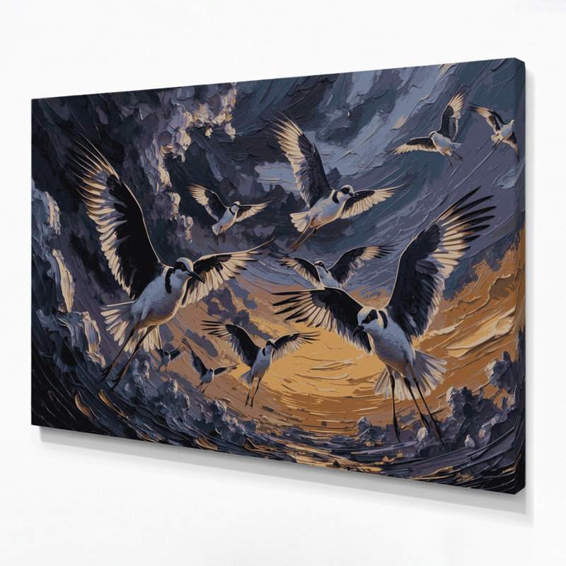 Oiseaux sur toile grise, H 24 po x l 36 po