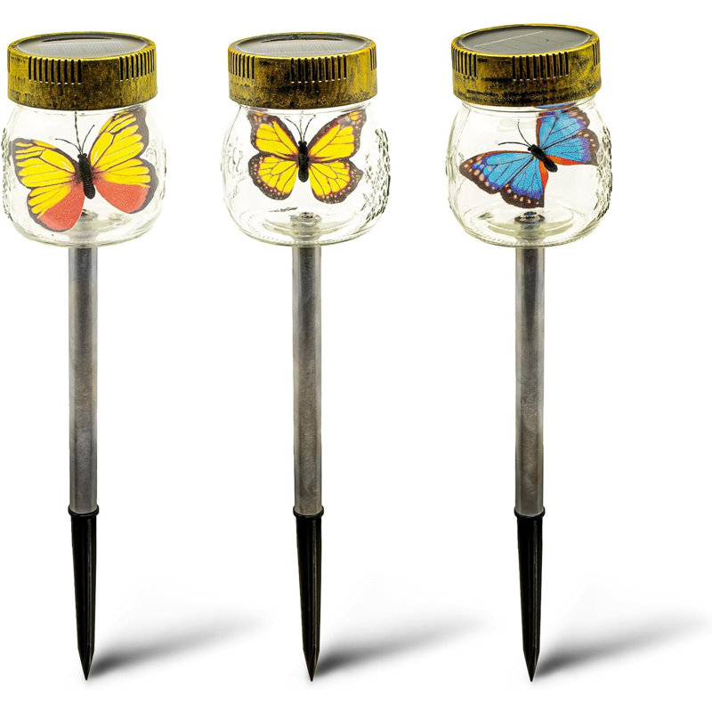 Butterfly Jar Solar Powered LED Glass Pathway Light Set