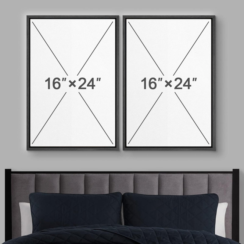 Classical Artwork Geometric Teal Abstract Mid-Century Modern Picture Framed Canvas 2 Pieces Print Wall Art, Black