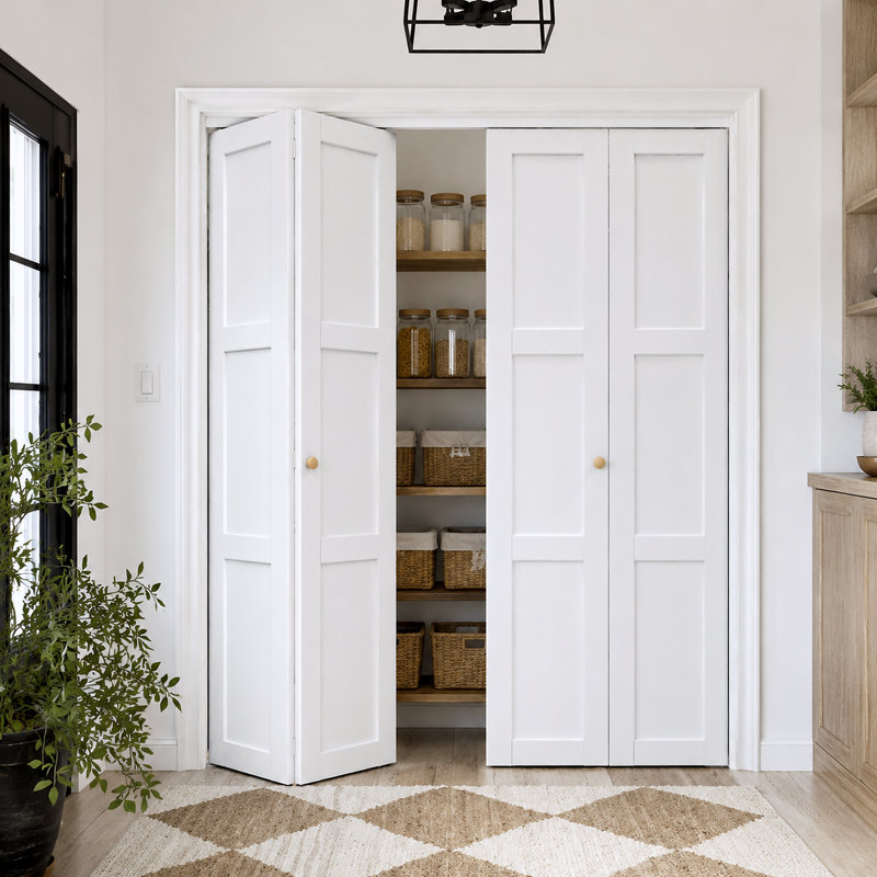 Porte à deux battants double avec porte-placard et trousse de quincaillerie pour garde-robe, 60 po x 80 po, blanc