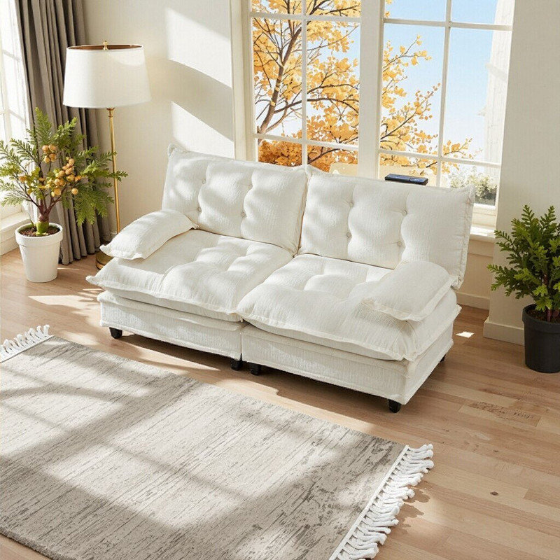 Causeuse modulaire DIY de 77 po, canapé modulaire moderne, canapé à 2 places et assemblage à glissière, Beige