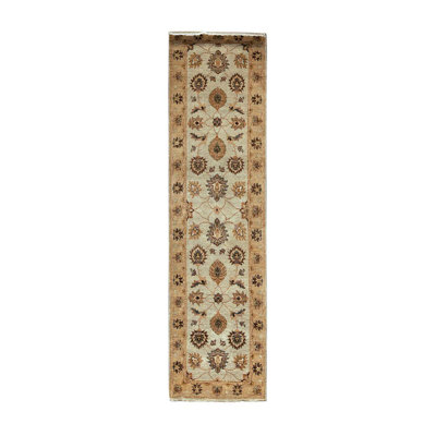 Tapis de couloir unique en laine noué à la main jaune / beige / taupe de 2 pi 7 po x 9 pi 10 po