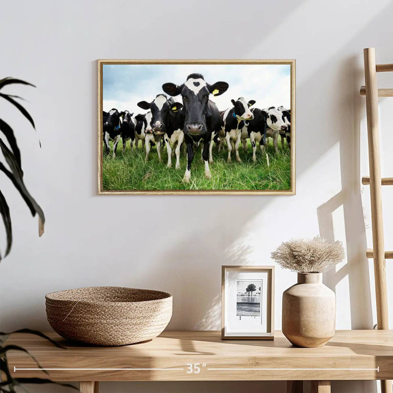 Vaches Holstein, 19 po x 13 po, Cadre flottant en bois naturel