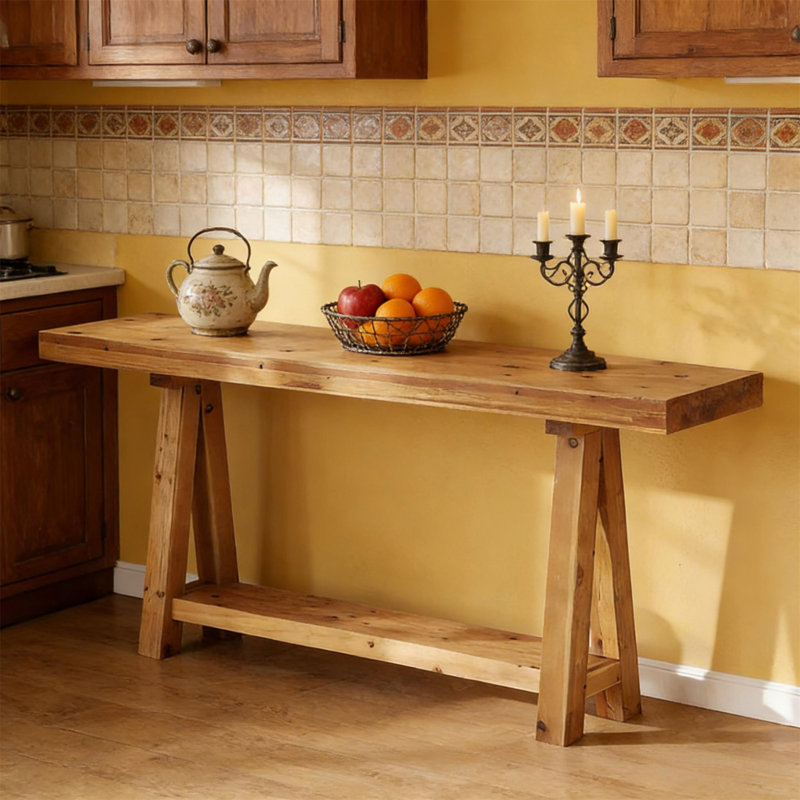 Table basse de style naturel, table d'entrée en bois, console élégante
