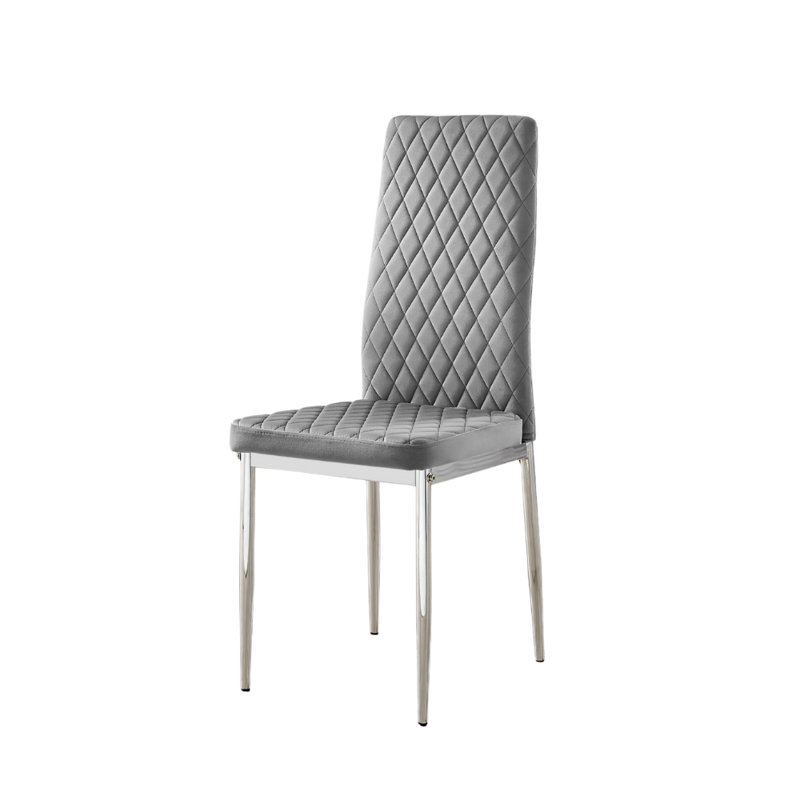 Keensburg Luxury Velvet Modern Tall Back Dining Chairs with Metal Legs & Diamond Stitching, Grey, Silver