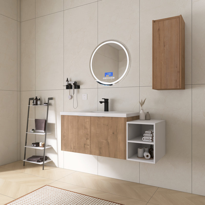 Ensemble de meuble-lavabo double mural 48 po avec lavabo en résine, petite tablette de rangement et armoire murale 48 po, 48"