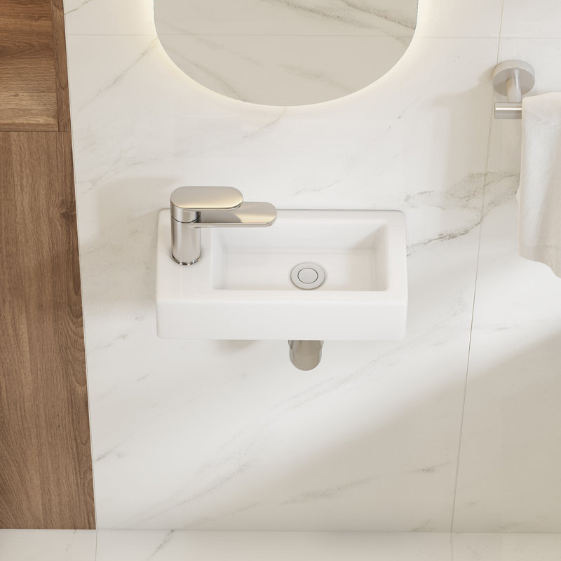 Eridanus Turner 14" x 7" White Ceramic Rectangular Wall Mount/Vessel Sink, Small Bathroom Sink