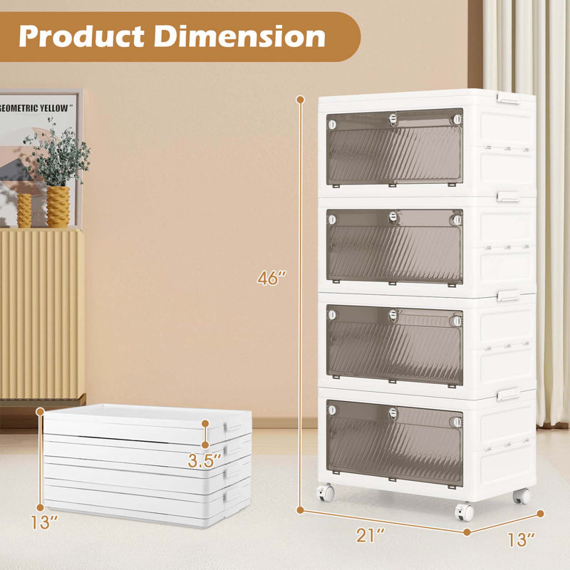 4 bacs de rangement empilables à 4 niveaux Boîtes de rangement pliables de 44 gallons avec couvercle