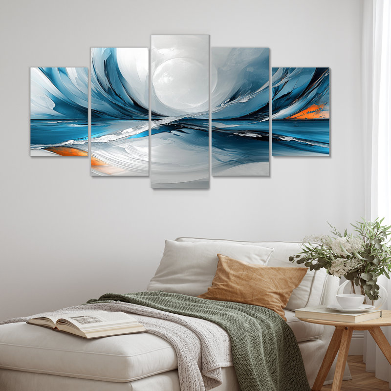 Tourbillon abstrait dans des tons de bleu et d'orange II - ensemble d'art abstrait sur toile