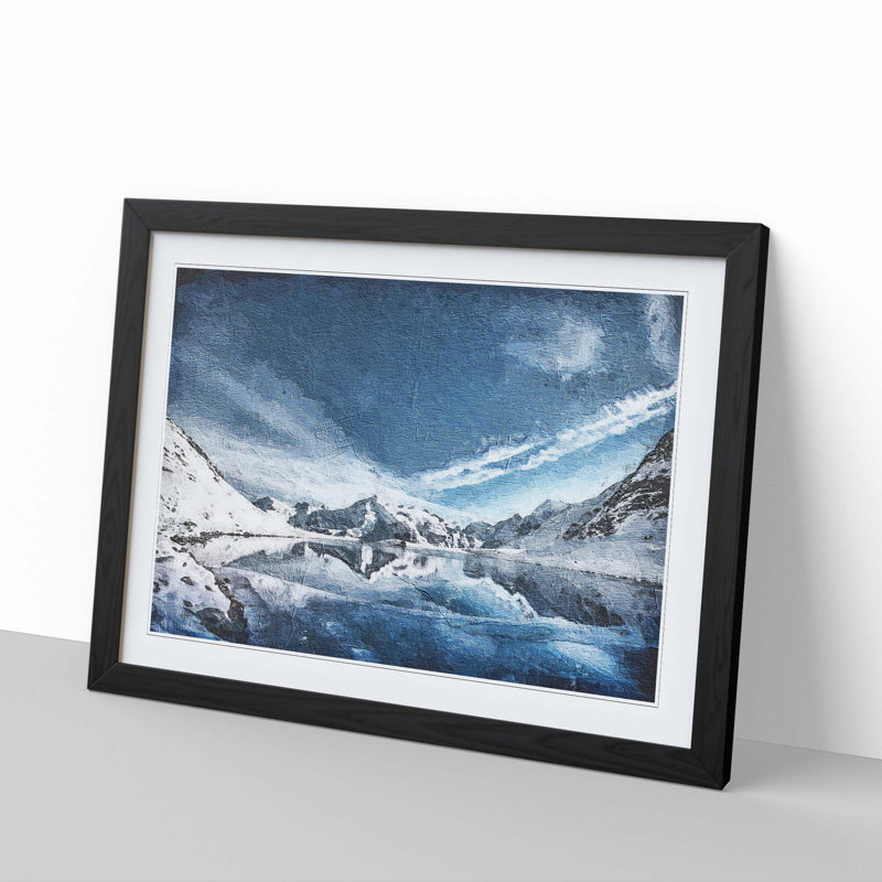 Winter Mountain Reflection - Picture Frame Painting Print, Black Framed, 48cm H x 65cm W x 2cm D