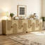 Buffet 2 pièces 59 po à 4 portes avec tablettes réglables, armoire d'appoint modulaire en bois cannelé avec poignées dorées pour le salon et la cuisine-130192451