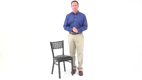 Hercules Series 33'' Black Grid Back Metal Chair with Mahogany Wood Seat