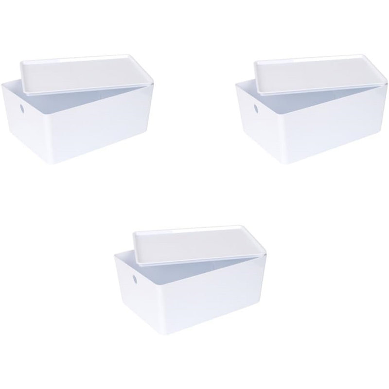 Bac de rangement en plastique Rebrilliant avec couvercle, panier blanc avec poignée pour l'organisation, polyvalent pour salle de classe, tiroirs, bureau, bureau, salle de jeux, tablettes, placards