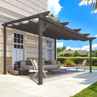 Retractable Pergola With Adjustable Sun Shade Canopy Roof