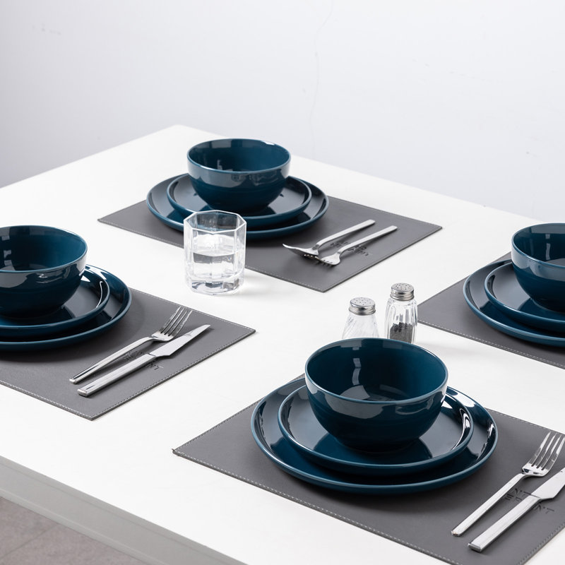  Service de table en grès 12 pièces Pure - Service pour 4, Bleu