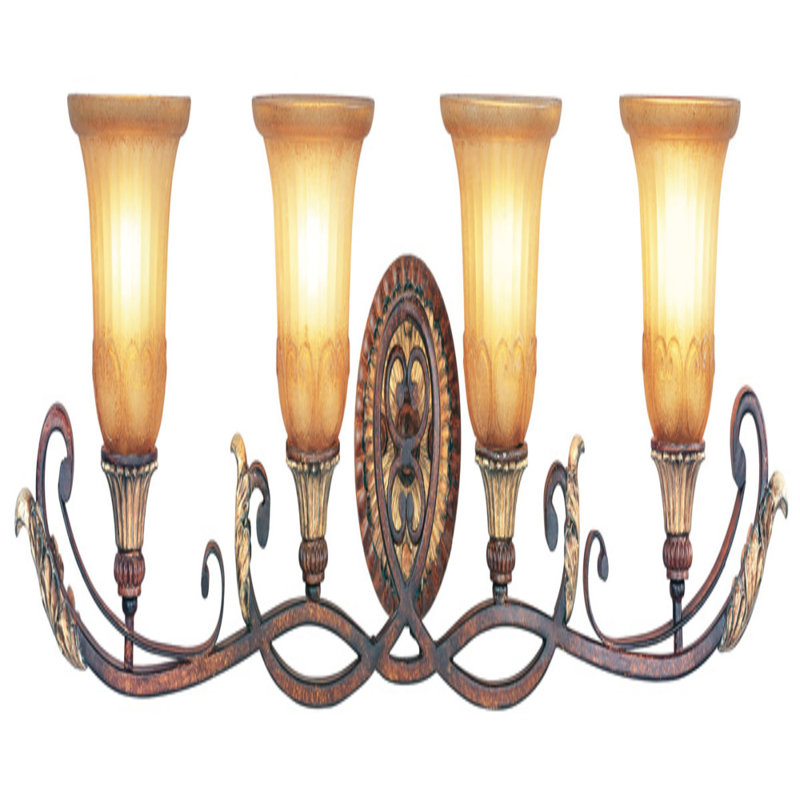 Verona Bronze & Aged Gold Leaf 4-Light Vanity with Rustic Art Glass