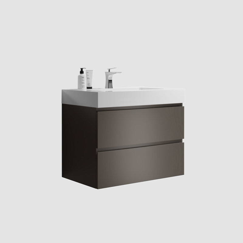 Ensemble de meuble-lavabo simple 29,9 po avec plateau en céramique Dazhane, Blanc, Gris