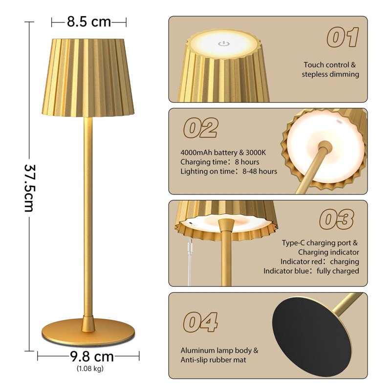 URBNLIVING Metal Table Lamp, Gold