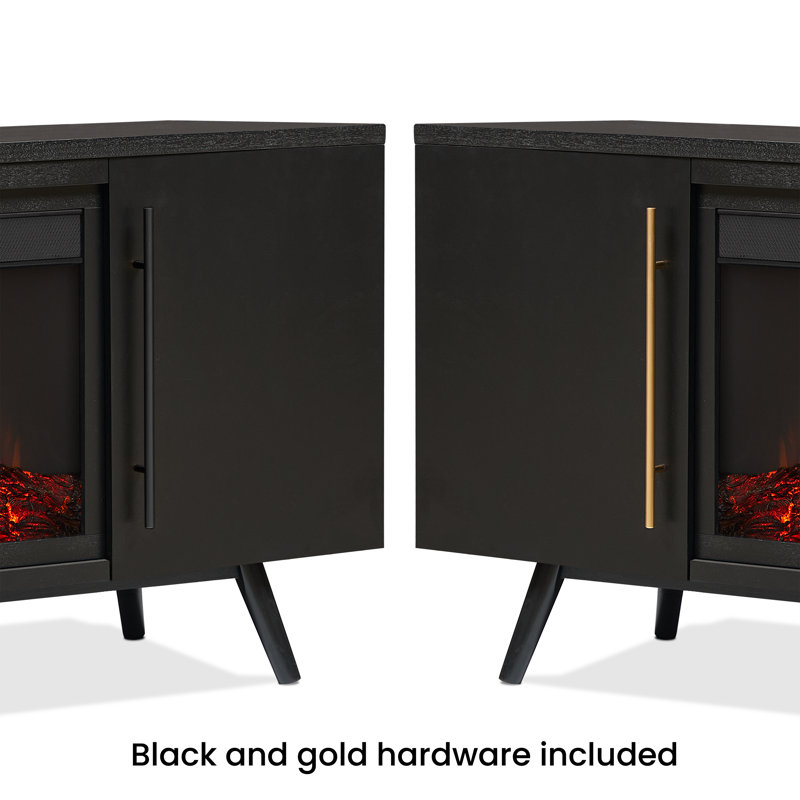 Morris 72" Mid-Century TV Stand with Electric Fireplace by Real Flame, Black, Standard