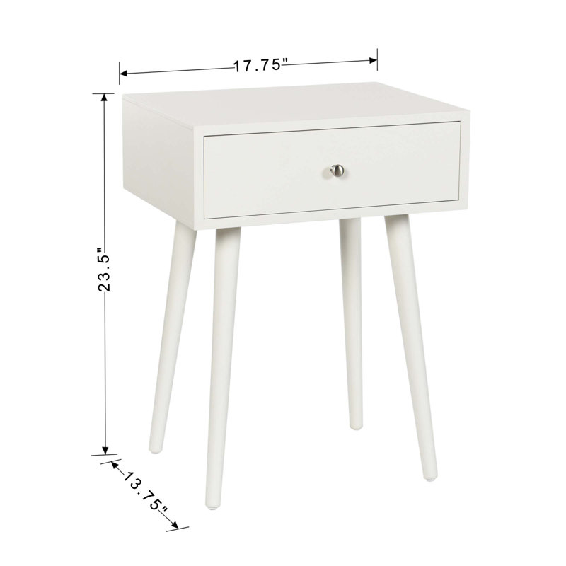 Arthur 17.75 in. Farmhouse White Rectangle Wood End Table with Storage