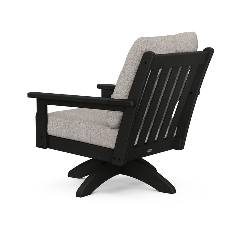 Lakeside Vineyard Deep Seating Swivel Chair, Weathered Tweed, Black