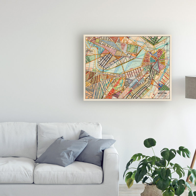 Reproduction d’art sur toile tendue « modern Map of Boston » par Nikki, H 35 po x l 47 po x P 2 po