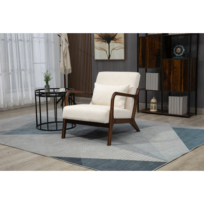 Chaise d'appoint Mid-Century moderne avec structure en bois, chaises de salon rembourrées avec coussin de taille, fauteuil de lecture pour véranda de chambre à coucher