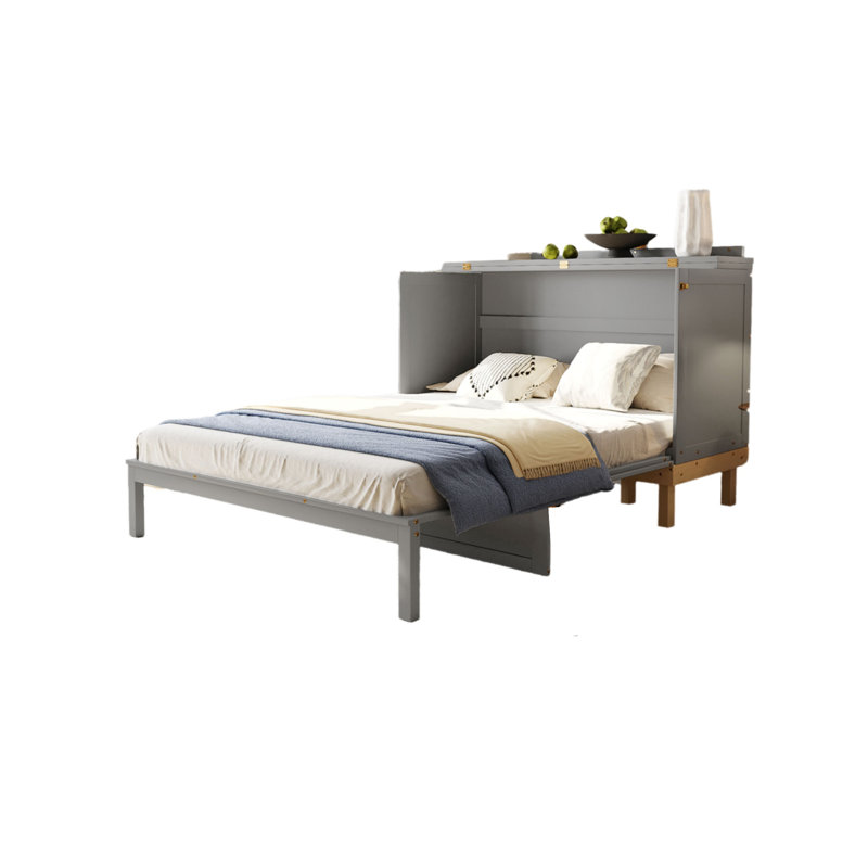 Grand lit escamotable qui peut être utilisé à la fois comme lit et comme table de chevet avec double module d'alimentation / USB intégré