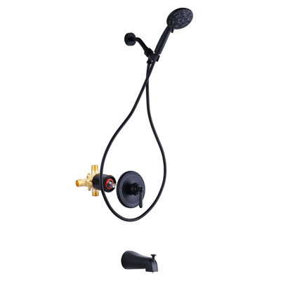 Single-Handle 7 -Spray Wall Mount Shower Faucet with Bathtub spout in Matte Black