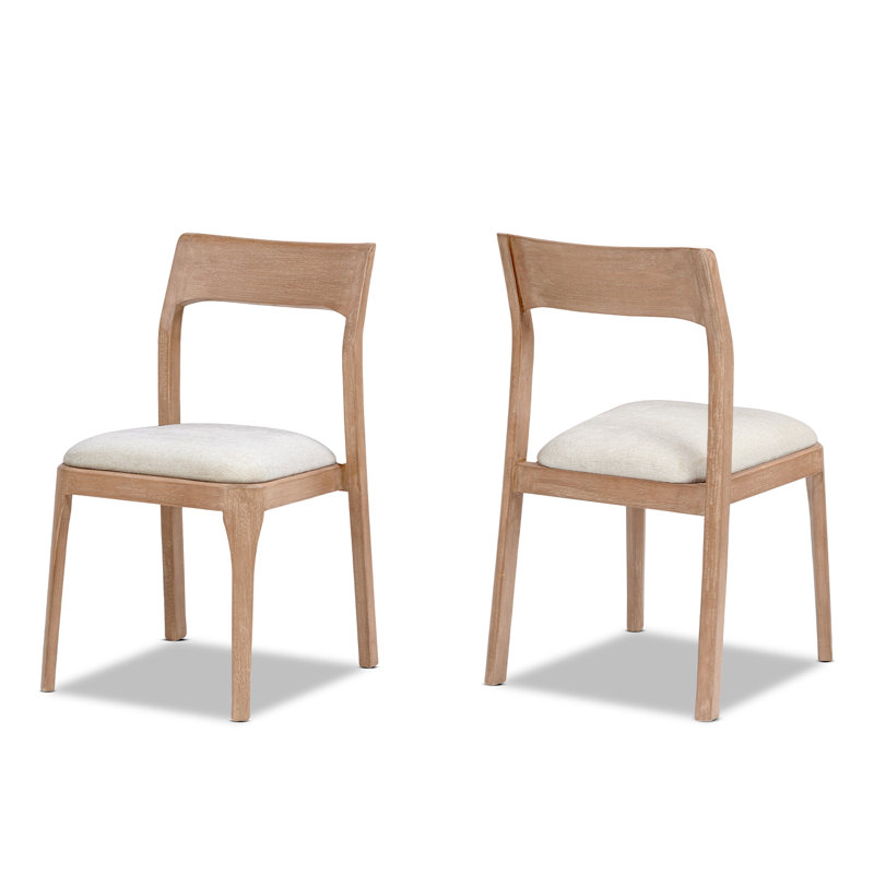 Ensemble de 2 chaises de salle à manger Bryson en pin recyclé capitonné, brun naturel, chenille beige clair doux lin