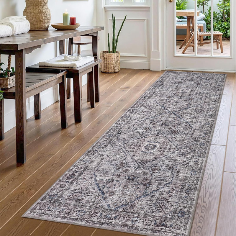 Runner Rug 2x6 Soft Vintage Washable Rug Runners Hallways Non-Slip Runner Low Pile Boho Farmhouse Carpet Runners Laundry Grey