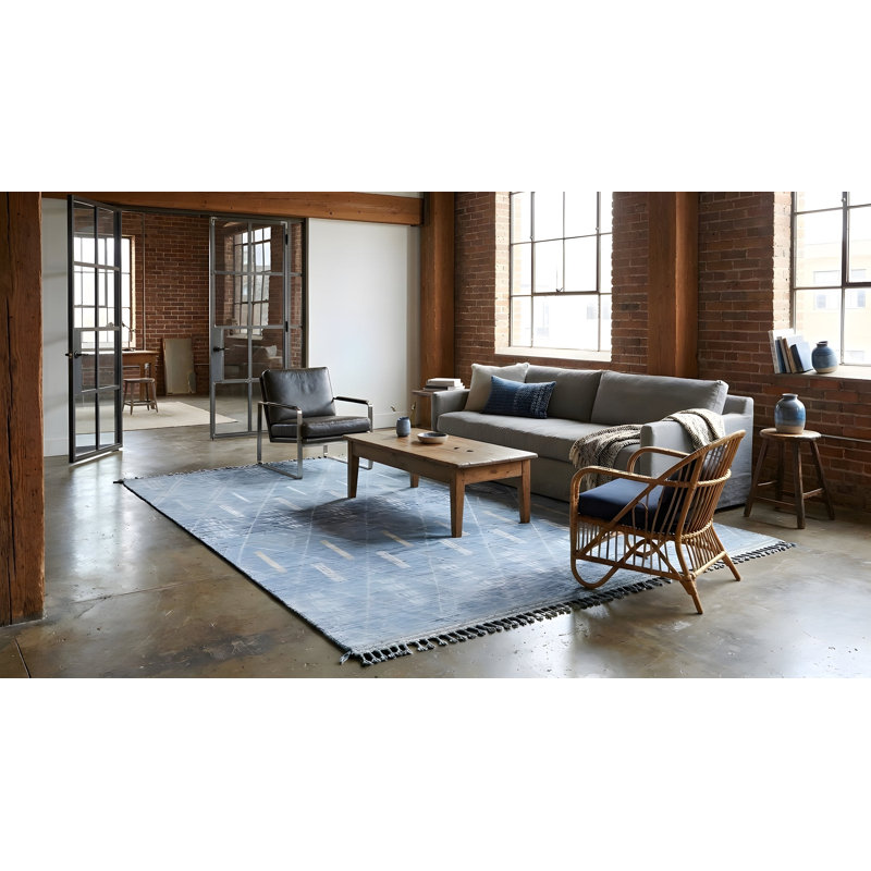 Graceful Marrakech Blue Hand-Knotted Wool Contemporary Transitional 8' x 10' Area Rug