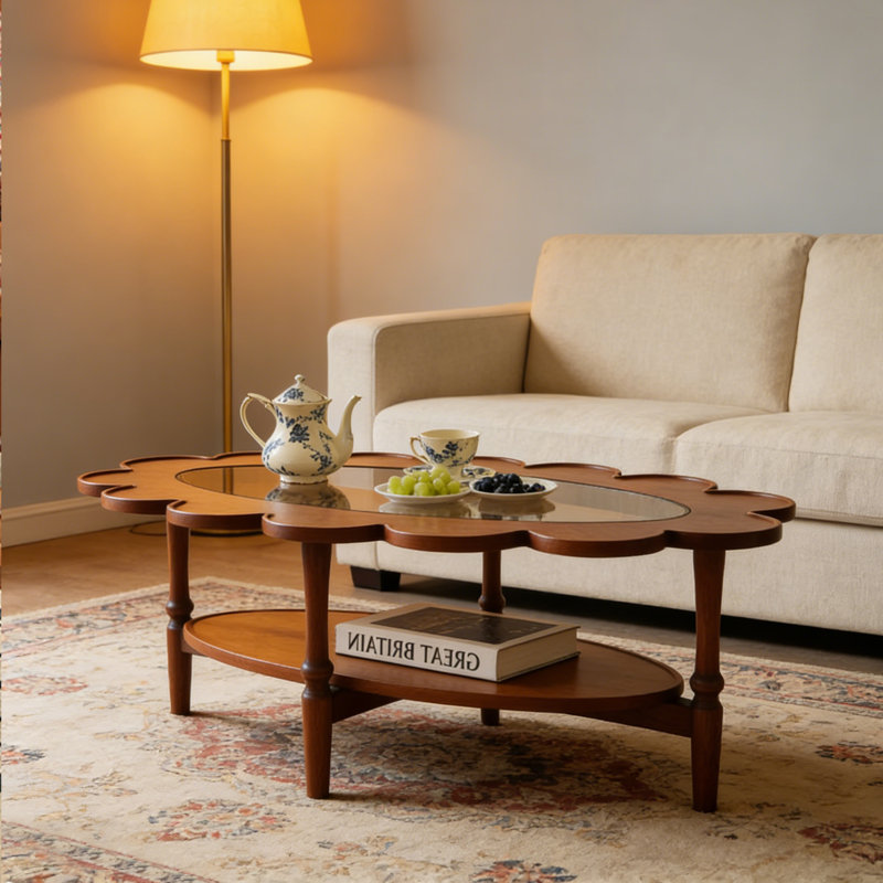 Retro Petal-shaped Cherry Wood Coffee Table 51.18