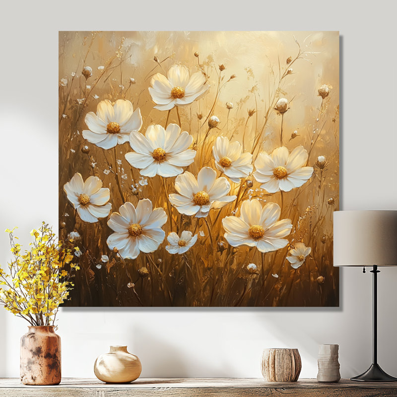 Golden Dancing parmi les marguerites - Art mural de fleurs sauvages pour le salon, Toile tendue, Ne pas appliquer