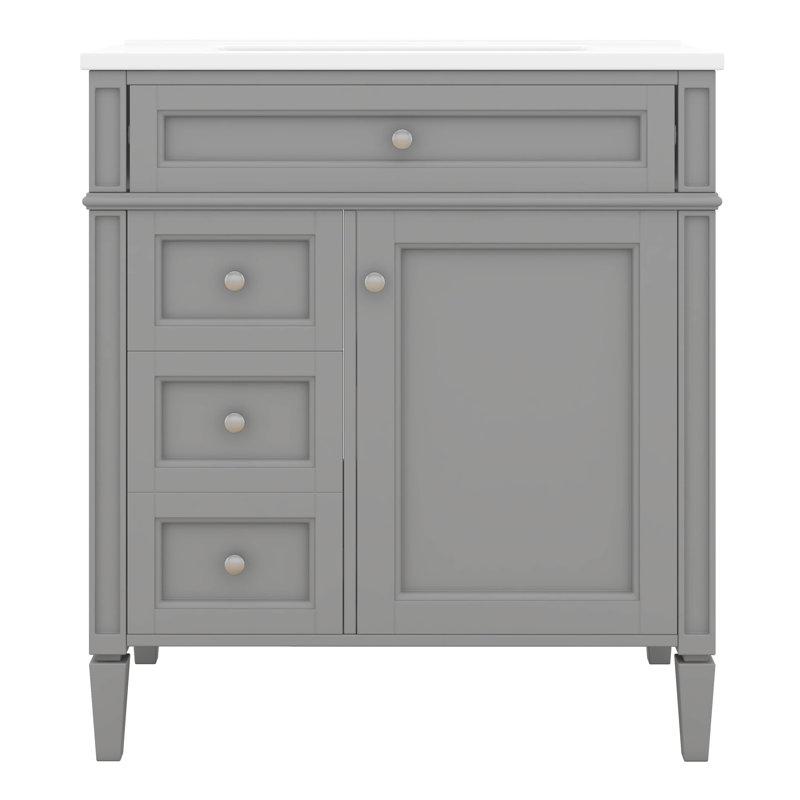 Meuble-lavabo simple 30 po avec lavabo en céramique, meuble de rangement moderne à 2 tiroirs et tiroir escamotable