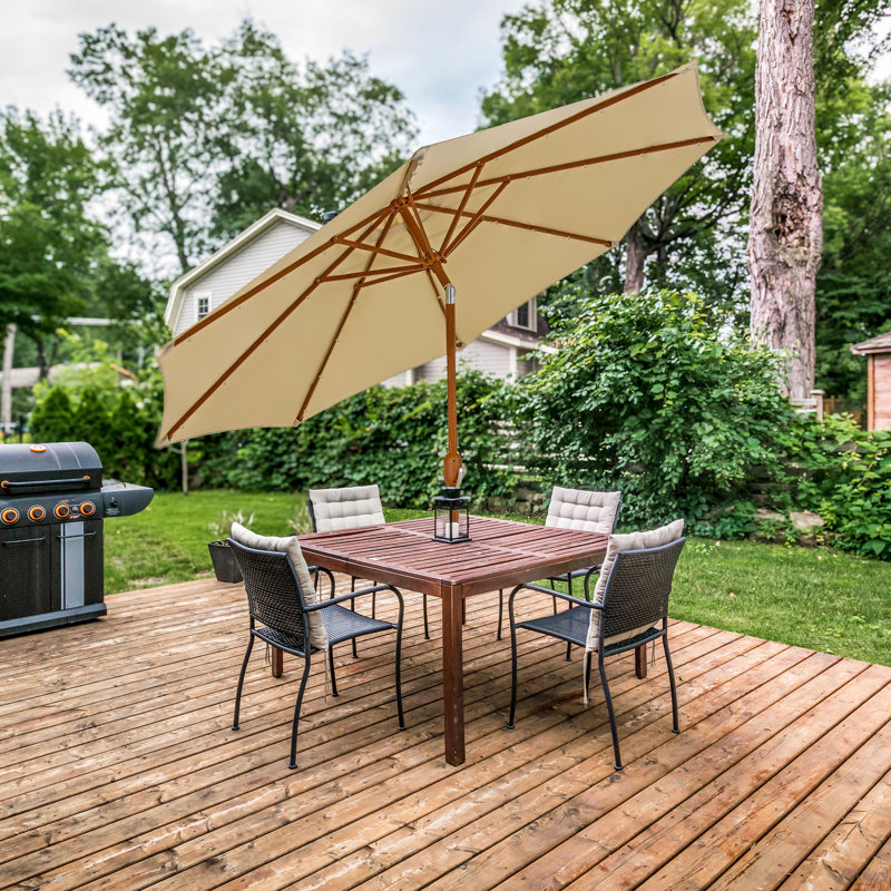 Parasol solaire 8,5 pi avec finition imitation grain de bois, Beige