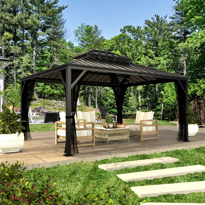 Hardtop Double-Roofed Aluminum Patio Gazebo Multiple Sizes, 19.29' W x 11.01' D