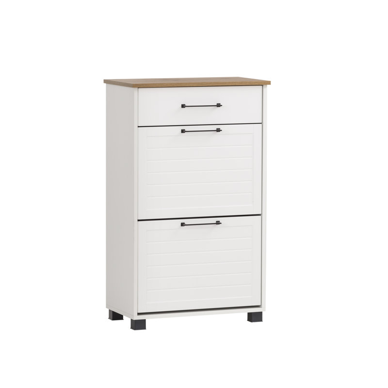 Alapaha Oak Country House / Matt White Shoe Cabinet, Brown/White