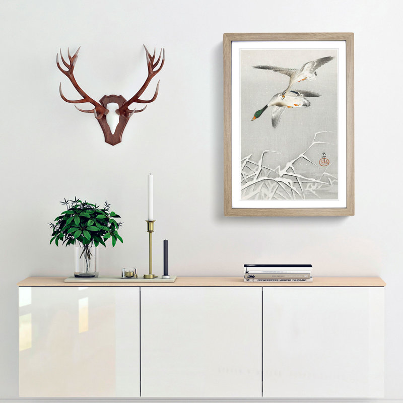 Wild Ducks in Flight by Ohara Koson - Framed Print, Oak Framed, 65cm H x 48cm W x 2cm D