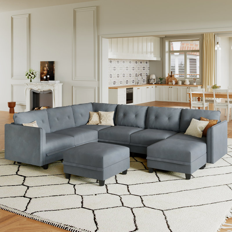 Zendajas 8 - Piece Upholstered Sectional Modular Sofa With Storage Ottoman, Gray Polyester Blend